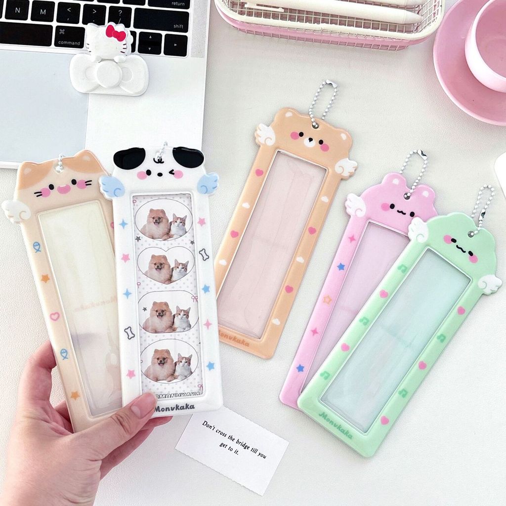Ins สัตว์น่ารัก 4cut ฟิล์ม Photostrip ผู้ถือบัตรกรอบ Key แหวนจี้ PVC สไลด์ภาพบุ๊คมาร์คกรณีจัดเก็บ