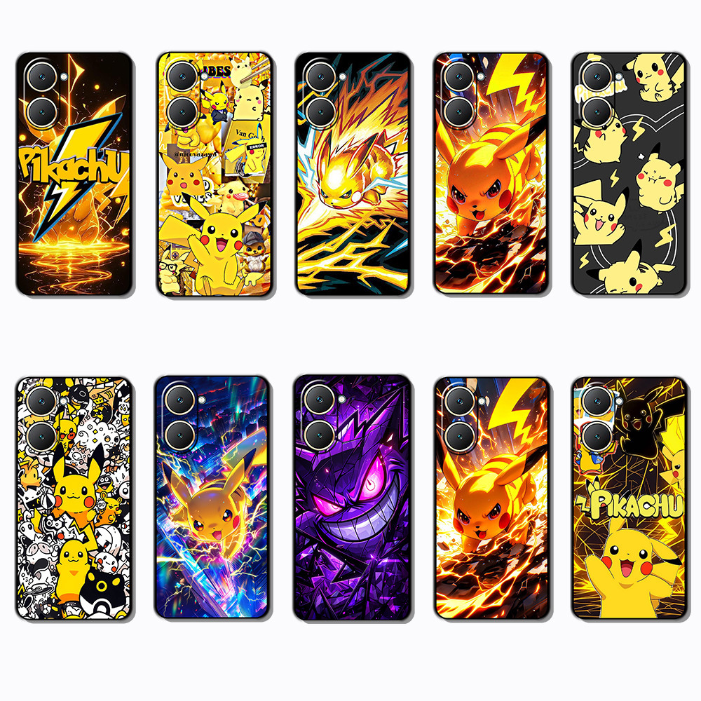 เคสโทรศัพท์สีดําแบบนุ่มสําหรับ Vivo Y03 Y30T Y18 Y18S Y18E T3 Z9 lite Y37M pikachu caseg