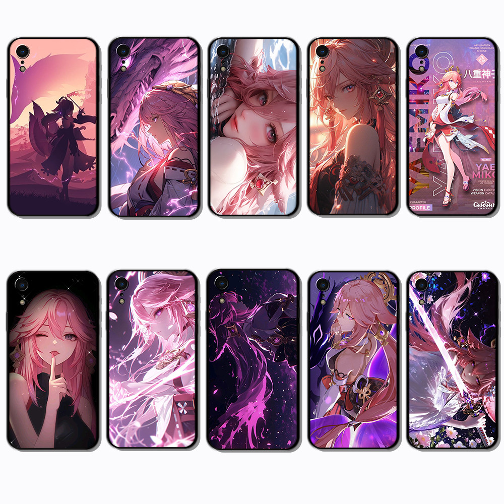 เคสโทรศัพท์สีดําแบบนุ่มสําหรับ iPhone XR Yae Miko caseg