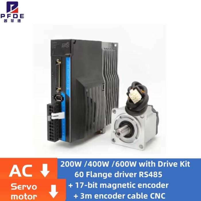 200W 400W 600W  Servo Motor AC Servo Motor Drive Kit  3000rpm 60 Flange driver + 17-bit magnetic en