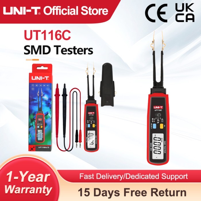 UNI-T UT116C SMD Tester 36V Voltage Battery Measurement Rotable Tweezer LED Diode Resistor Capacito