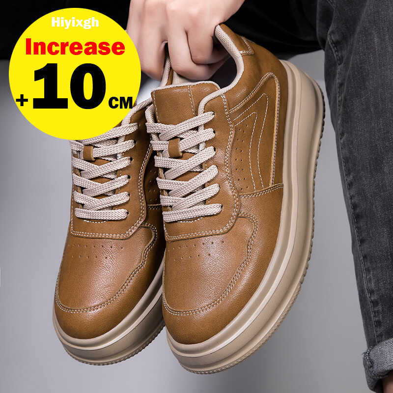 U Leather Elevator Shoes Invisible Breathable Lace-Up Heightening Shoes 8/10Cm Men's Casual Fashion