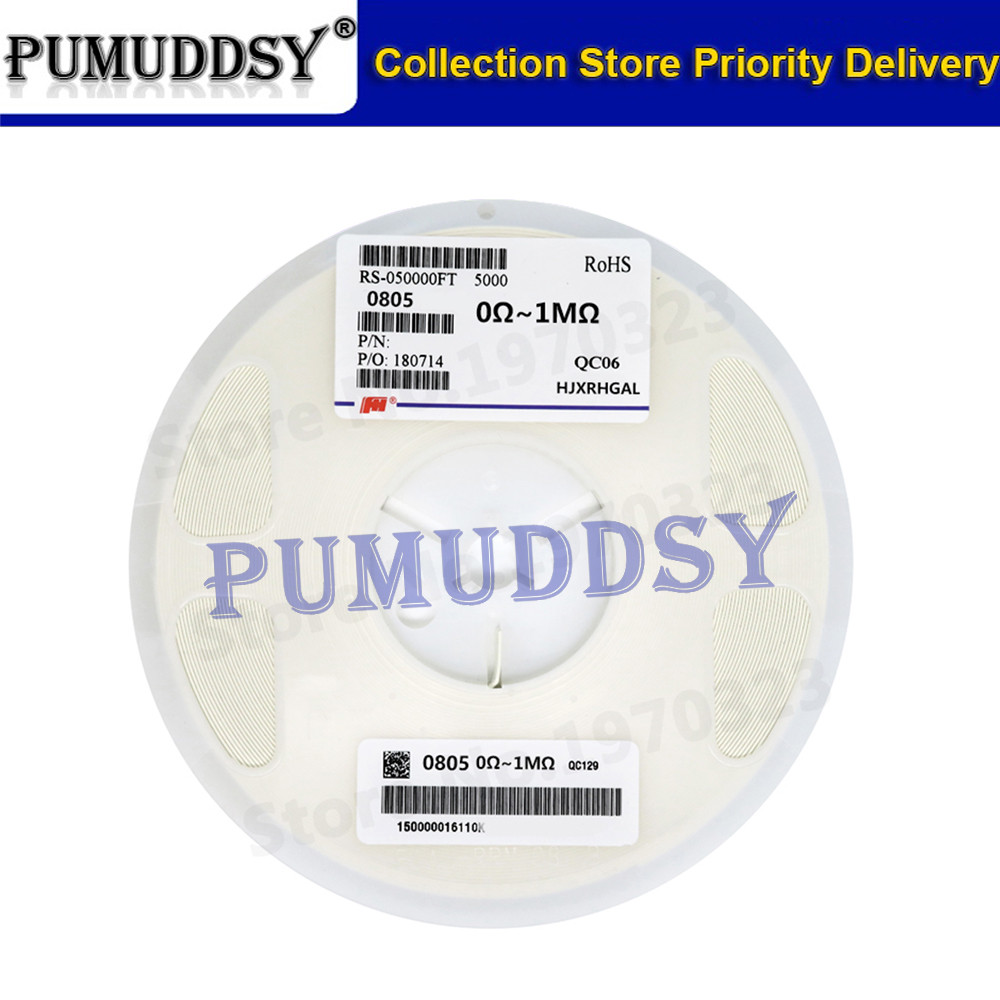 5000PCS 08805 ตัวต้านทาน SMD ความแม่นยํา 1% 0 โอห์ม ~ 910 โอห์ม 0R 1R 10R 47R 100R 200R 470R 750R 91