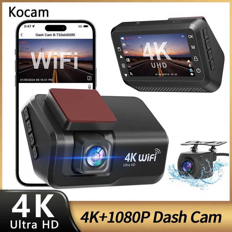 4K WIFI Dash Cam 2160P + 1080P DVR ด้านหน้าและด้านหลัง Dl เลนส์อัตโนมัติรถกล้อง Night Vision 24H ที่