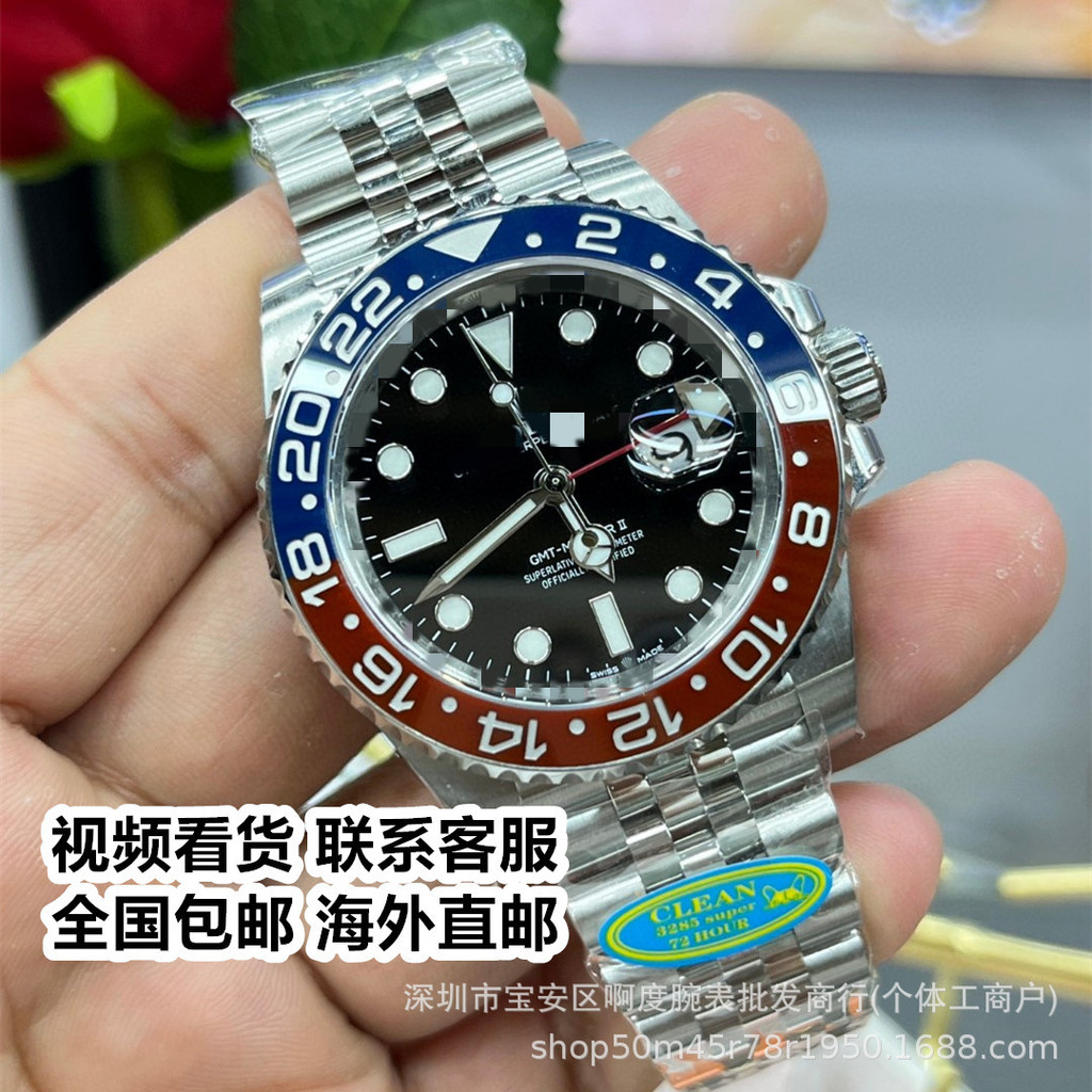 สินค้าขายดี❤ Retro Worker 正 C โรงงาน 3285GMT Greennich Cola แหวนนาฬิกากลไกอัตโนมัติดําน้ําแหวนเซรามิ