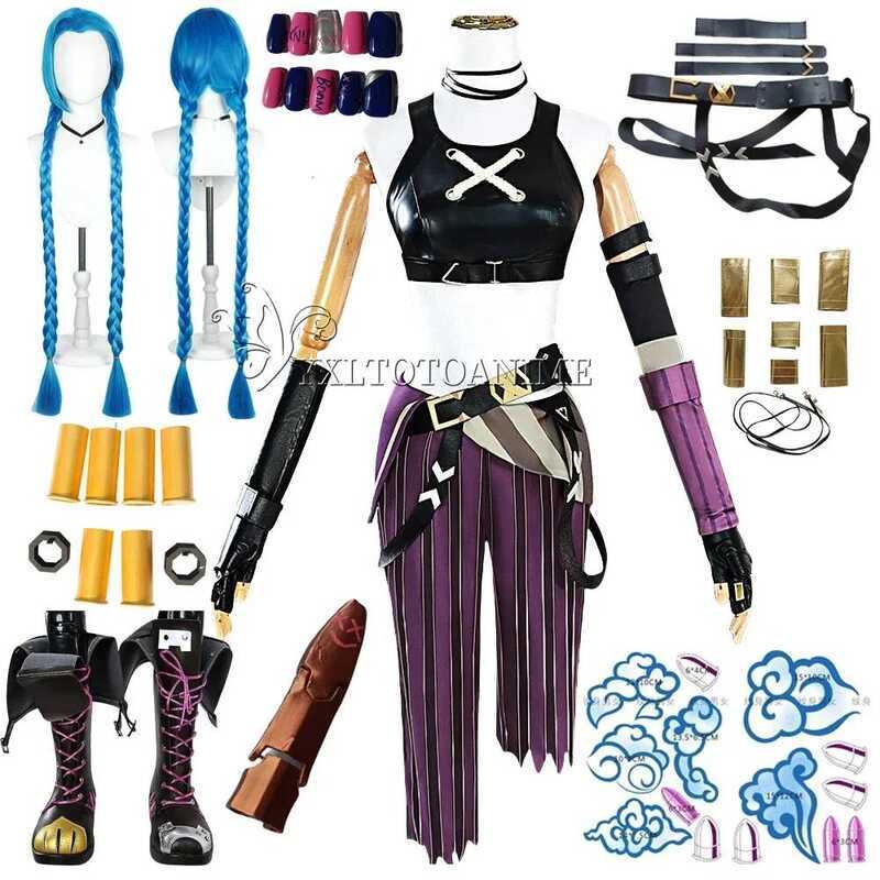 มีสินค้าในสต็อก ชุดคอสเพลย์ LOL Jinx ขนาดเอเชีย ชุดคอสเพลย์อนิเมะ LOL Arcane Jinx ชุดฮาโลวีน พร้อมวิ