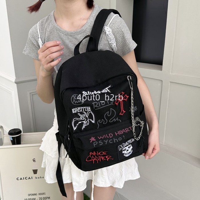 Rock Punk Y2K กระเป๋าเป้สะพายหลังความจุขนาดใหญ่สําหรับนักเรียน
