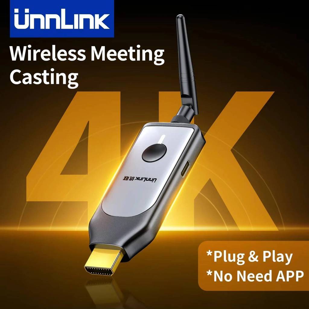ใหม่ เครื่องรับดองเกิล HDMI ไร้สาย 4K Unnlink, แล็ปท็อปสํานักงานประชุม/แท็บเล็ต/หน้าจอโทรศัพท์ Mirro