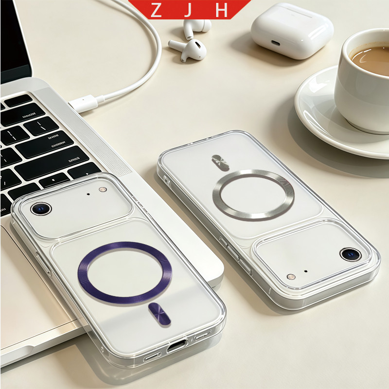 เหมาะสําหรับเคสโทรศัพท์ iphone 17 AIR ออกแบบใหม่หางแม่เหล็กวงกลมโปร่งใสหน้าต่างขนาดใหญ่กันกระแทก sof