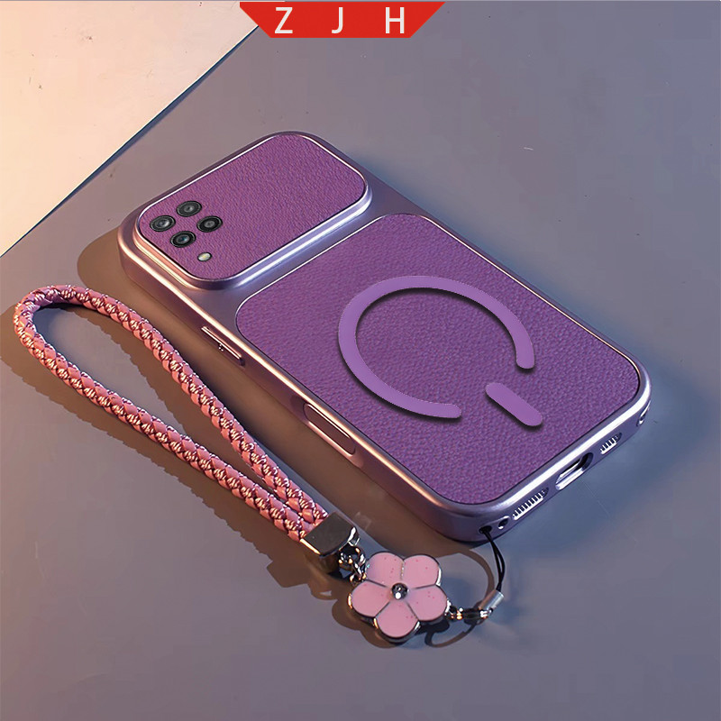 เหมาะสําหรับ Samsung A12 A22 4G 5G เคสโทรศัพท์ใหม่พร้อมหางแหวนดูดแม่เหล็กกันกระแทกกรอบใหญ่ปลอกเชือกเส้นเล็ก CSCX05