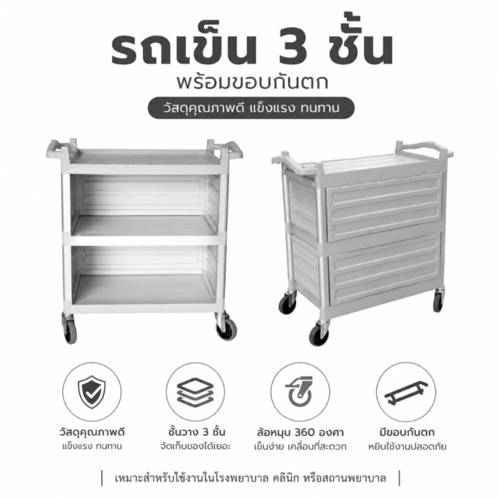 🔥จัดส่งจากกรุงเทพฯ🔥 รถเข็นอเนกประสงค์ แบบ 3 ชั้น ZB333 พลาสติก PP ผสมอะลูมิเนียมอัลลอย