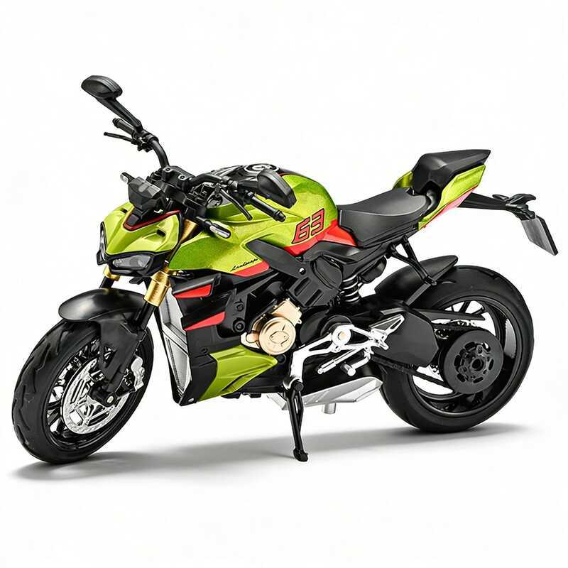& 1:12 Du V4S Motorcycle Model Simulation Alloy Children's Sound and Light Sliding Toy Ornament