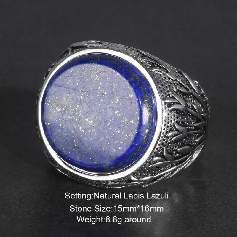 ▥ ของแท้ เงินสเตอร์ลิงแหวนธรรมชาติ Lapis Lazuli สาขาต้นไม้แกะสลักตุรกีแหวน Man แหวน