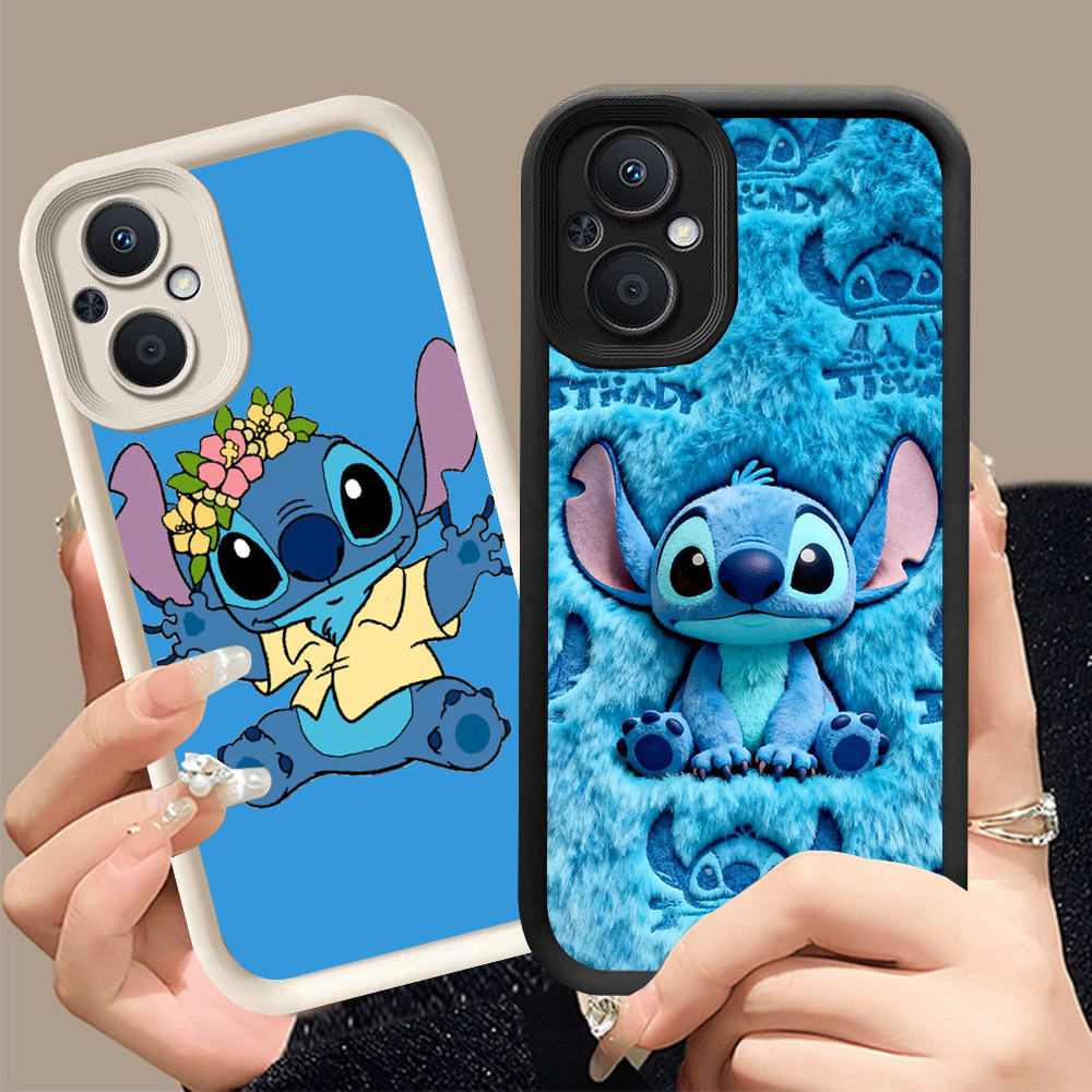 Q-20 Stitch ขาวดำเคสโทรศัพท์หรับ OPPO Reno A96 8 8Z A76 7 A36 7Z Lite Pro 5G ปกสีชมพู