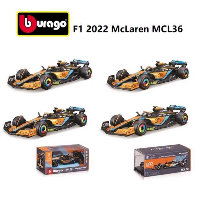 Bburago Bburago 1: 43 F1 2022 McLaren MCL36 เบอร์ 3 เบอร์ 4