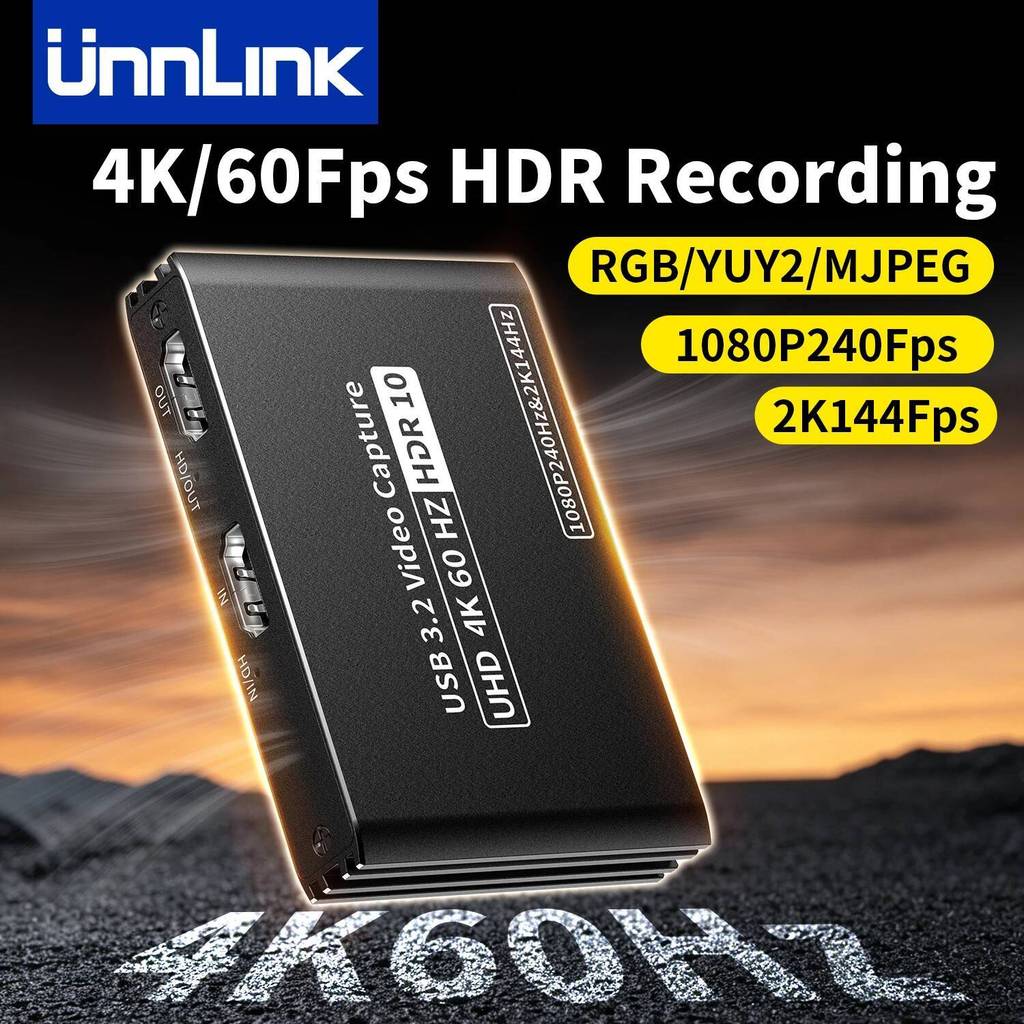 ใหม่ การ์ดจับภาพ UnnlinK 4K 60Fps รองรับการบันทึก 2K@144Fps, 1080P@240Fps