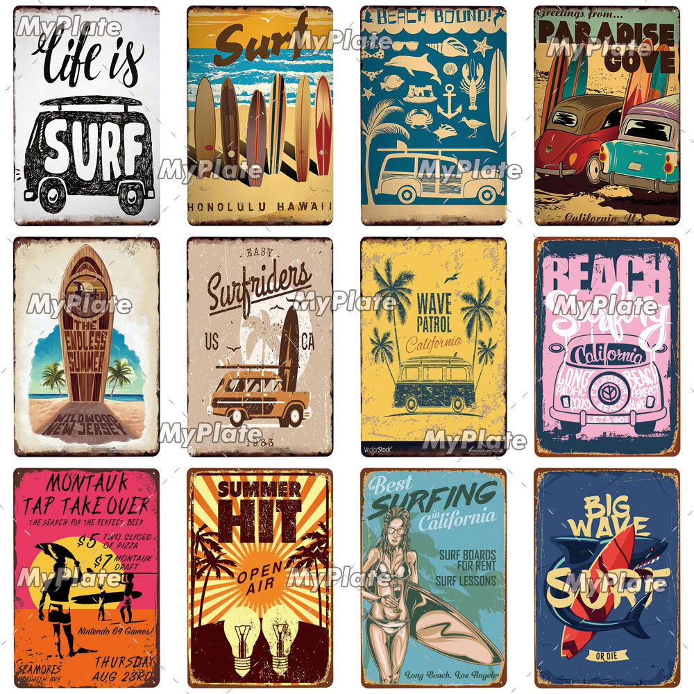 Surf ป้ายโลหะ Vintage Plaque ป้ายดีบุก Wall Decor สําหรับ Beach Club Man Cave แผ่นโลหะ Big Wave โปสเ