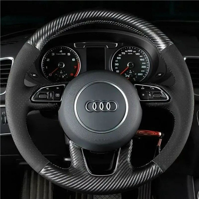 !! Audi Q5 Hand-stitched คาร์บอนไฟเบอร์รูปแบบพวงมาลัยสําหรับ Audi Q3 Q7 A4L A6L Q2L A1 รถพิเศษ
