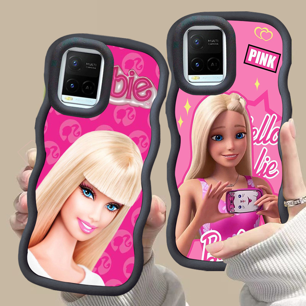 MERAH D-18 ตุ๊กตาบาร์บี้สาวสีชมพูสีแดงสําหรับ VIVO V30 Y02a Y21a Y02t Y02 Y21s Y21 Y21t Pro 5G สีดํา