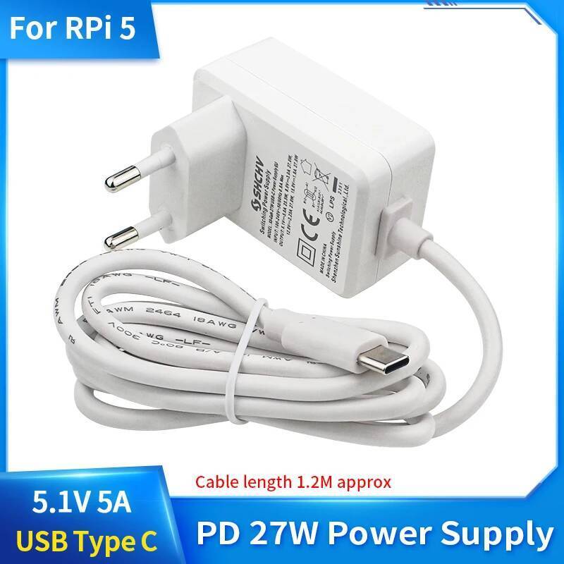 TA Raspberry Pi 5 PD 27W 5.1V 5A USB Type C Power Adapter สําหรับ EU US UK ปลั๊กสําหรับ Raspberry Pi