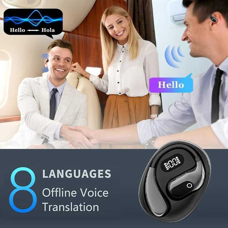 AI Langge การแปล 138 Langges บลูทูธเข้ากันได้กับ 5.3 Translator หูฟังเปิด Air Traductor สําหรับการเด