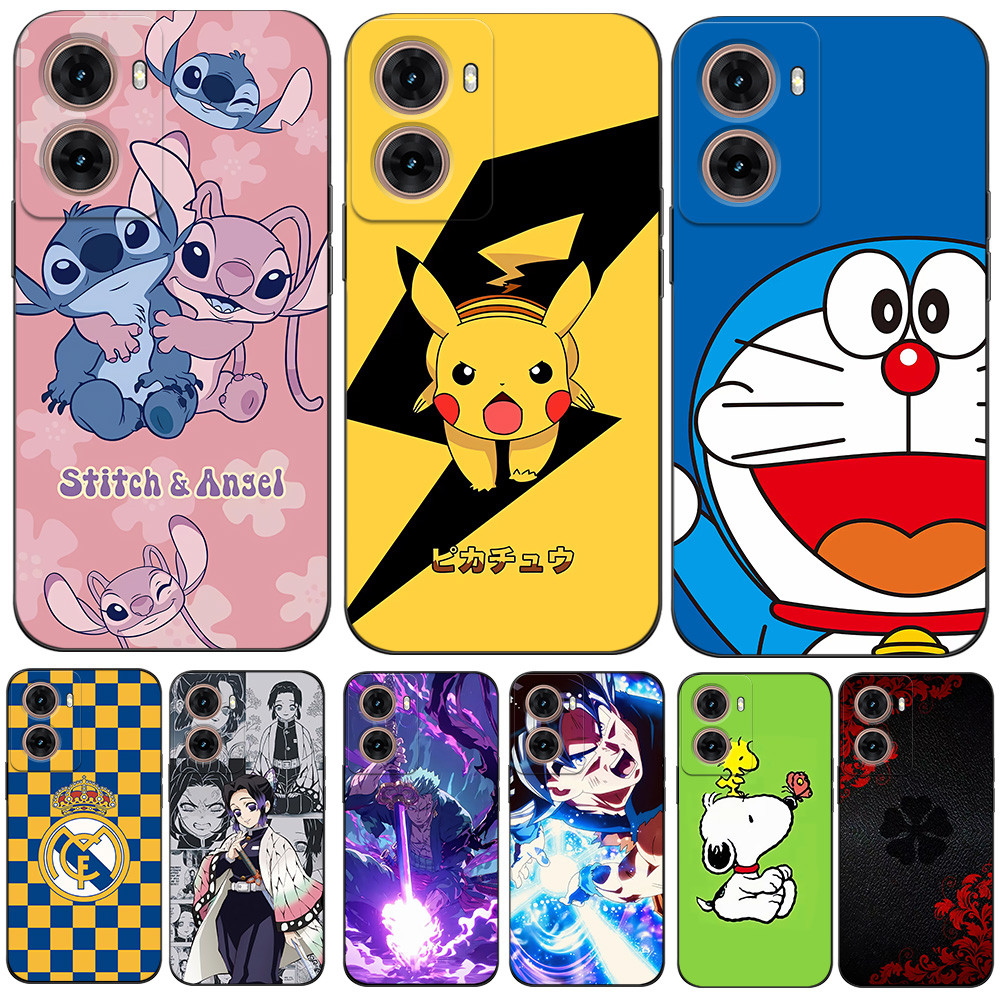 สําหรับ Motorola MOTO G06 4G กรณีซิลิโคนอ่อนนุ่มฝาครอบโทรศัพท์สีดํา Tpu น่ารัก Pikachu Stitch การ์ตู