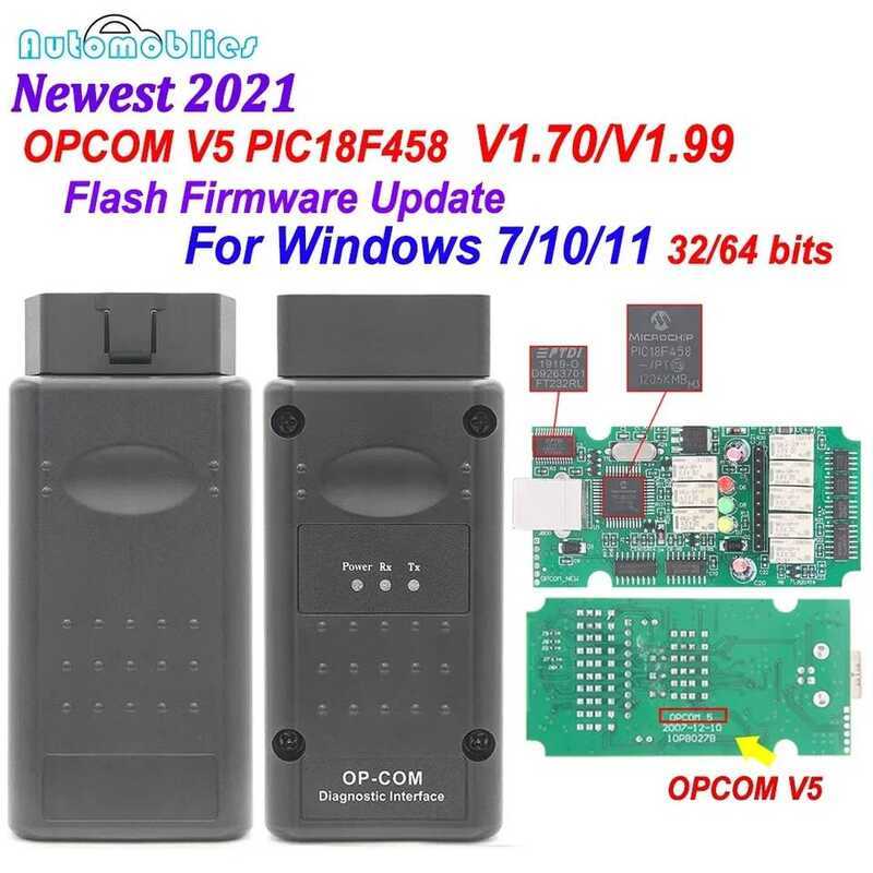 ใหม่ 2021 200603a OPCOM V5 PIC18F458 OP COM 1.70 รองรับการอัปเดตเฟิร์มแวร์แฟลช OP-COM CAN BUS OBD2 เ