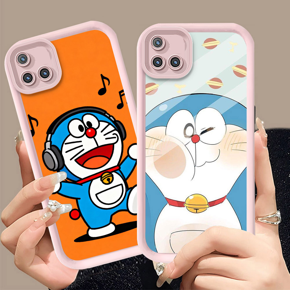 Q-6 Doraemon cute ขาวดำเคสโทรศัพท์หรับ Realme C20A C2 C20 C11 2021 2020 ปกสีชมพู