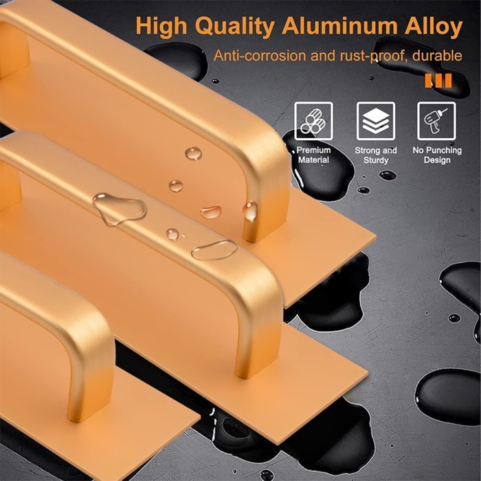 Self-Stick Adhesive Cabinet Handles Stainless Steel No-Drilling Easy Installation for Cabinet Door