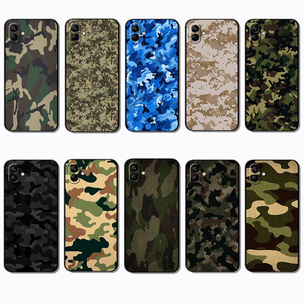 SAMSUNG เคสโทรศัพท์สีดํานุ่มสําหรับSamsung A03S A03 A04 A04E A04S A05 A05S A06 ทหารCamouflage caseg