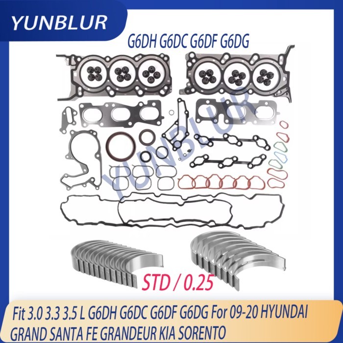 STD 0.25 Bearing Kit Full Gasket Set Fit 3.0 3.3 3.5 L G6DH G6DC G6DF G6DG For 09-20 HYUNDAI GRAND
