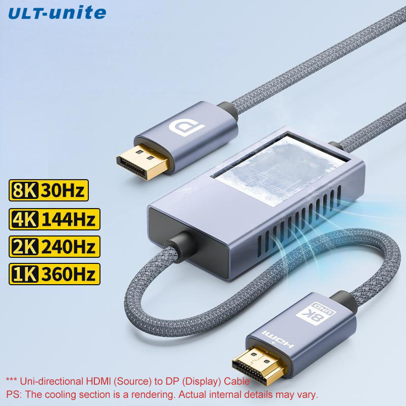 สาย HDMI to DisplayPort 1.4 Unidirectional 8K30Hz HDMI Source to Display Port 4K144Hz 2K240Hz สําหรั