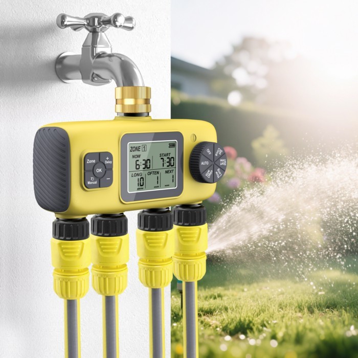 Water Timer for Garden Hose 4 Zone/3 Zone Rain Delay Irrigation Controller Programmable Sprinkler T