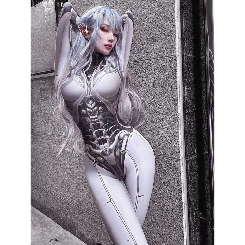 ▥ Altgoth Cyberpunkคอสเพลย์bodycon Jumpsuitผู้หญิงstreetwear Y2k Mall Gothic 3Dพิมพ์แขนยาวplays