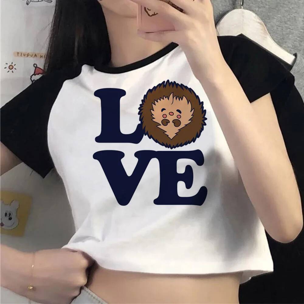 Hedgehog crop top หญิง jojifuku ฤดูร้อน grunge ทางเลือก Kawaii เสื้อ Kawaii ตลก emo cutecore grunge