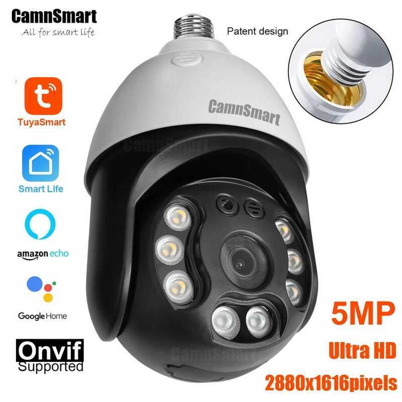 กล้องหลอดไฟ Camnsmart Tuya 5MP รองรับ Alexa และ Google Home ระบบ Wifi สำหรับการเฝ้าระวังวิดีโอภายนอก