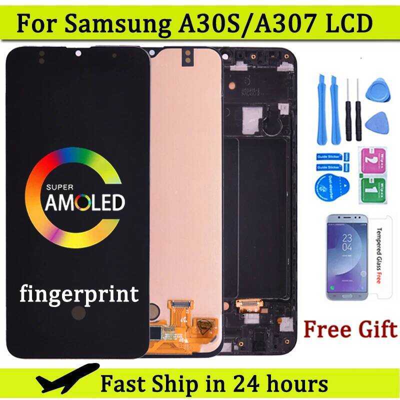 หน้าจอ Super Amoled สำหรับ Samsung A30S A307 พร้อมชุดจอสัมผัสและดิจิไทเซอร์ A307F A307FN A307G A307G
