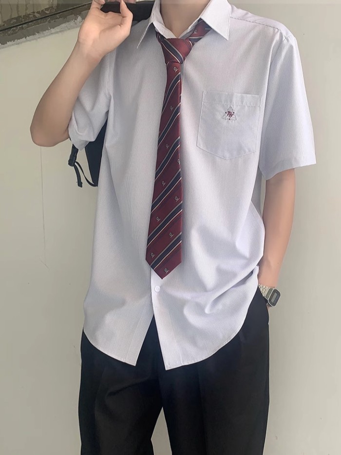 Bojin Middle JK/dk เสื้อแขนสั้นสไตล์ญี่ปุ่นแขนยาวสไตล์ Preppy เสื้อเชิ้ตผู้ชาย