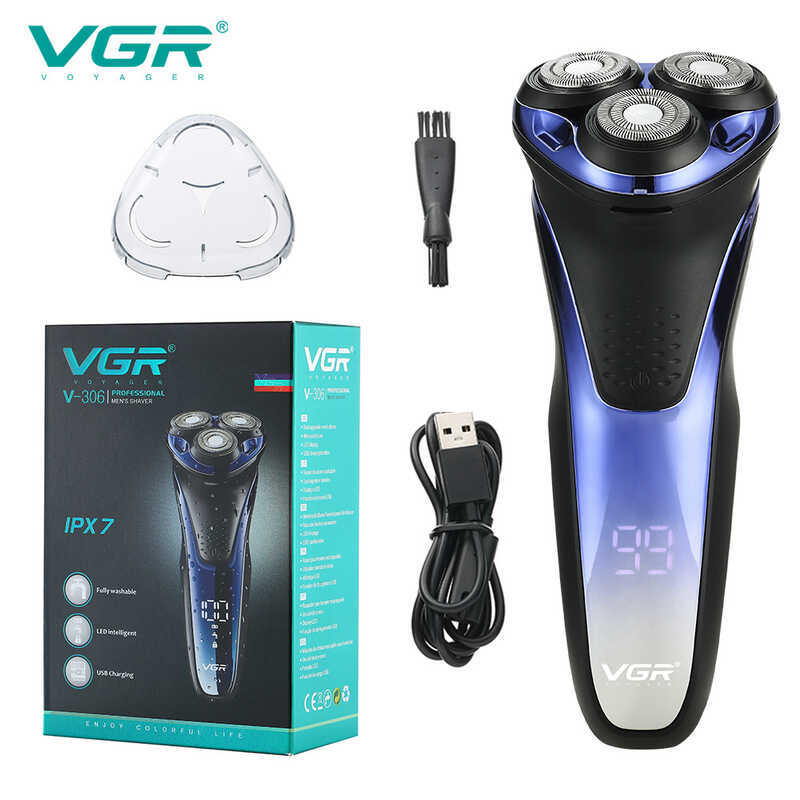 VGR306 เครื่องโกนหนวดไฟฟ้าเครื่องโกนหนวดผู้ชายสามใบมีด USB เครื่องโกนหนวดไฟฟ้าล้างทําความสะอาดได้