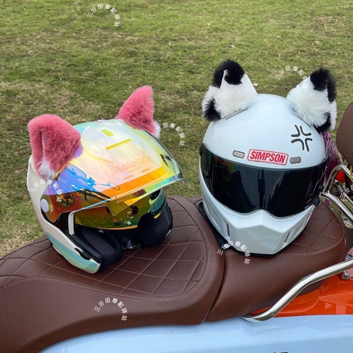 Motorcycle Helmet Decoration Cute Plush Cat Ears Motorbike Helmet Decoration Sticker Gift Black Whi