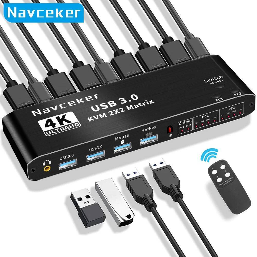 2x2 HDMI KVM Switch Matrix 4K 60Hz Dual Monitor KVM HDMI Extended Display USB KVM Switcher 2 in 2 ou