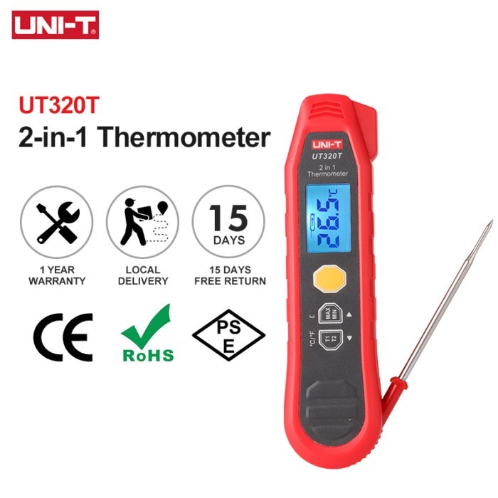 UNI-T 2-in-1 Infrared Thermometer UT320T Digital Thermometer Temperature Meter Probe Measurement -4