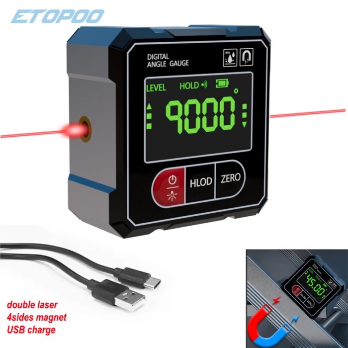 Rechargeable Dual Electronic Laser Digital Protractor Magnetic Angle Finder Level Ruler for Angle M