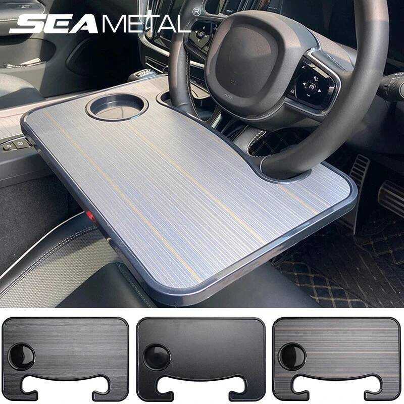 SEAMETAL ถาดรถยนต์ Dr Holder Faux Wood Grain Steer ล้อแล็ปท็อปสนับสนุนโต๊ะ Universal สําหรับ 37-39 ซ