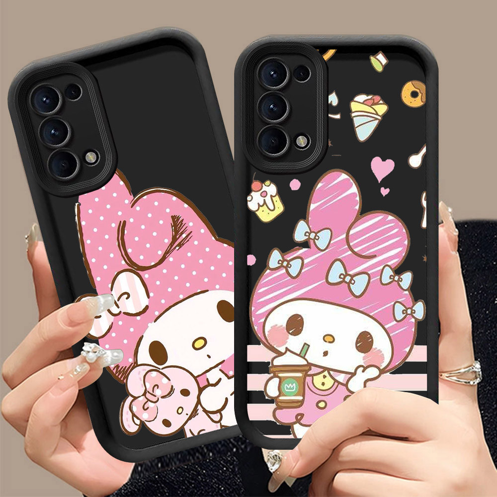 Q-29 Cute_Melody ขาวดำเคสโทรศัพท์หรับ OPPO Reno 5F 5 4F Iite 4 5Z Lite 5G ปกสีชมพู