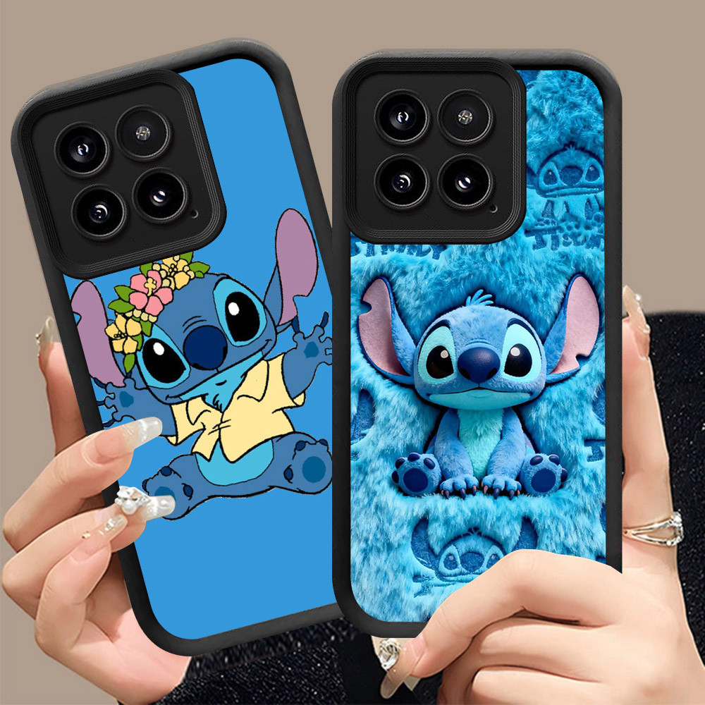 Q-20 Stitch ขาวดำเคสโทรศัพท์หรับ Xiaomi POCO M5S 14T X5 X6 Pro ปกสีชมพู