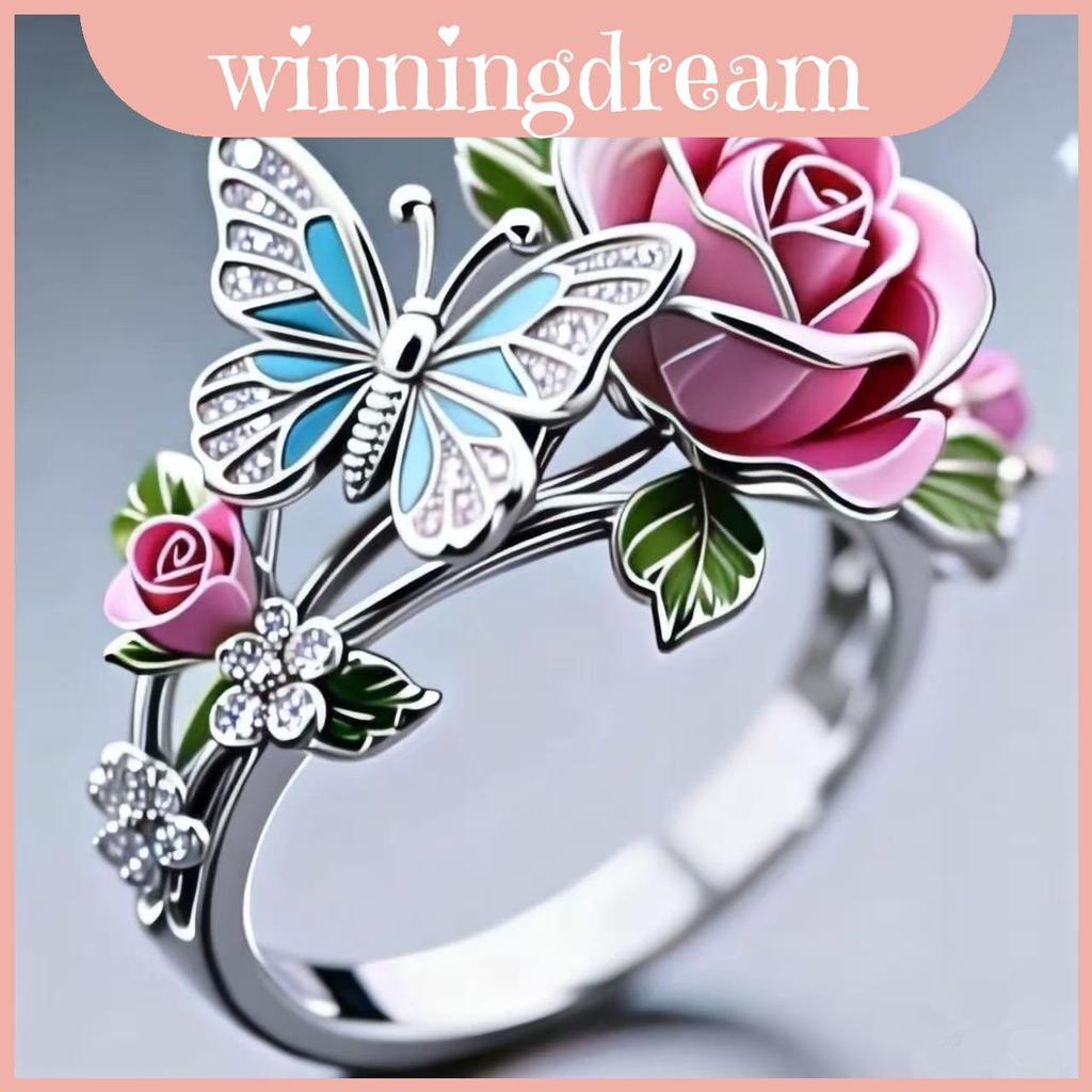 Flower Butterfly Rose Open Band In Gold Silver Rose Gold สําหรับผู้หญิงอินเทรนด์
