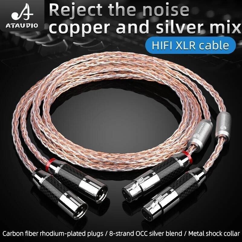 สาย ATAUDIO HIFI XLR ความบริสุทธิ์สูง OCC และสายผสมเงิน 2XLR ชายกับหญิงเพื่อเชื่อมต่อระหว่างกัน
