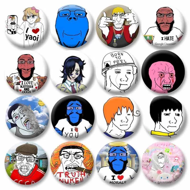 เข็มกลัดหน้ายิ้มแบบ Cartoon Wojak Meme เหมาะสำหรับตกแต่งเสื้อผ้า กระเป๋า และหมวก ของขวัญสำหรับเพื่อน