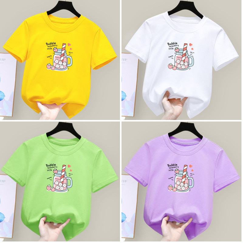 Kids Short Sleeve Round Neck T Fun Cotton Boy Shirts for 3 - 4 ปี